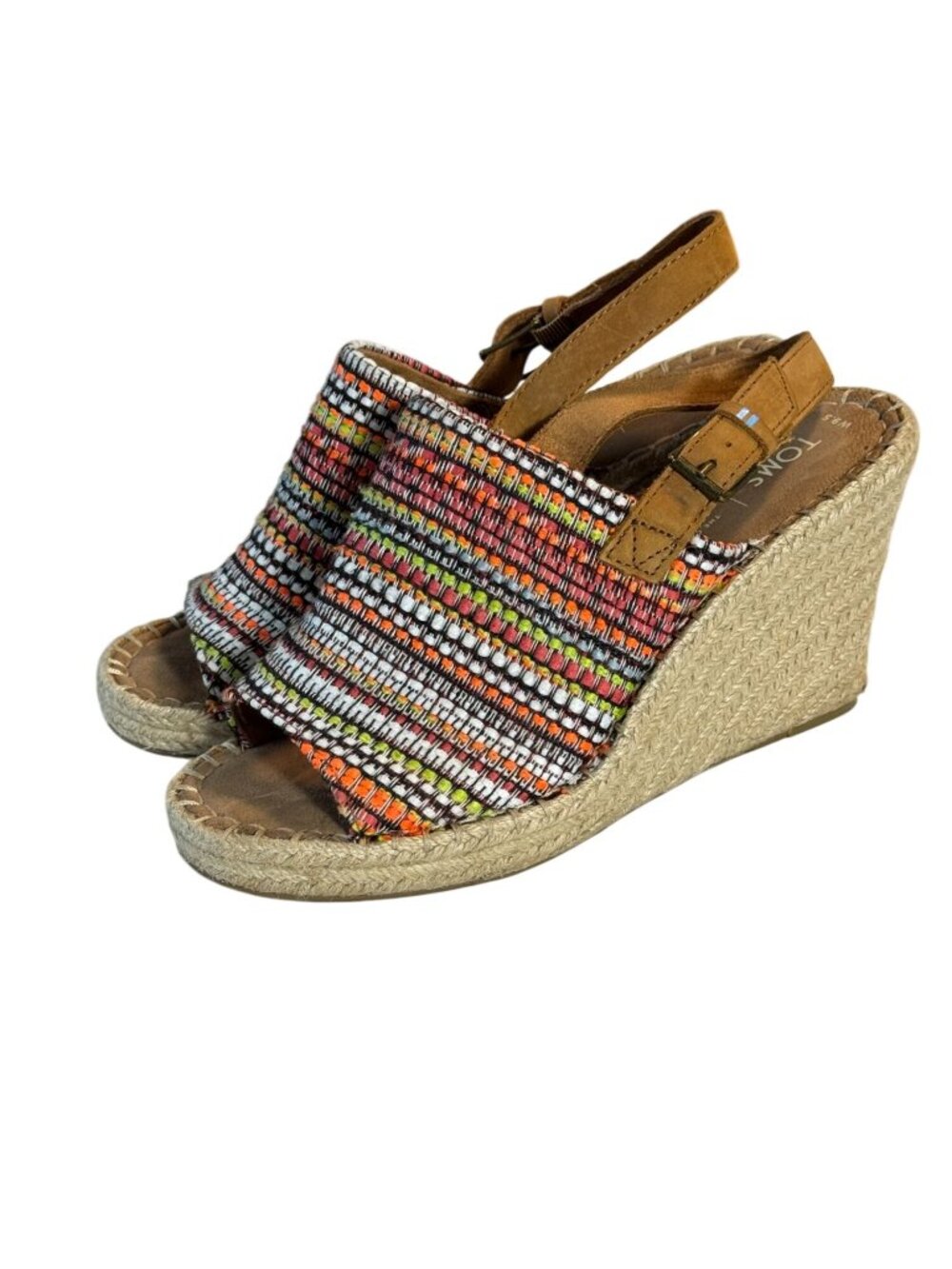 Toms Monica Multicolor Woven Fabric Espadrille Wedge Sandals Womens Size 9.5W